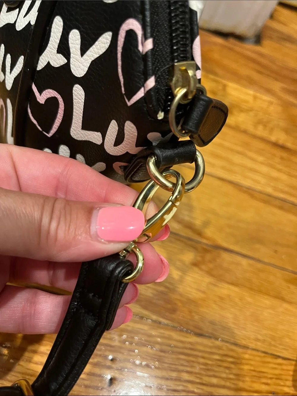 Betsey Johnson Black Heart 'Luv' Print Unicorn Applique Satchel